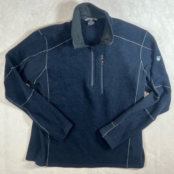 Kuhl Men's XL Quarter Zip Pile Sweater - Dark Blue with Gray Accents - Picture 2 of 7